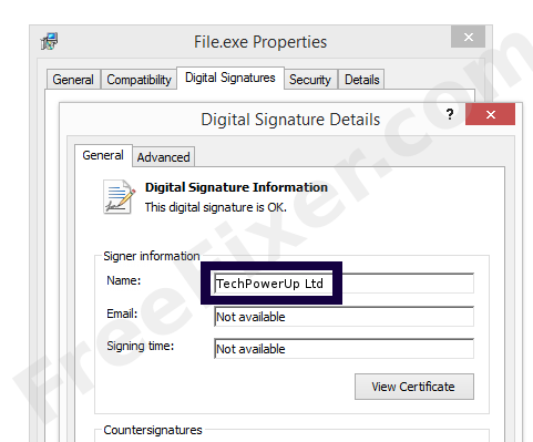 Screenshot of the TechPowerUp Ltd certificate
